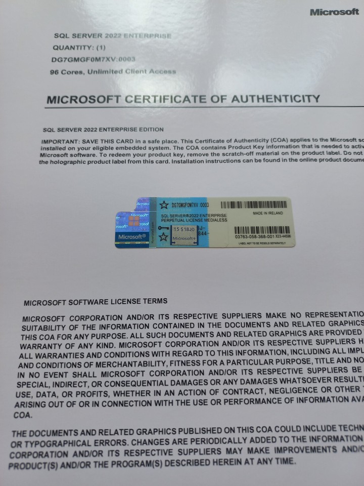 Microsoft SQL Server 2022 Enterprise 96 Core License Unlimited CALs ...