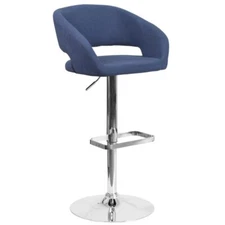 Contemporary Blue Fabric Adjustable Height Mid Back Barstool with Chrome Base