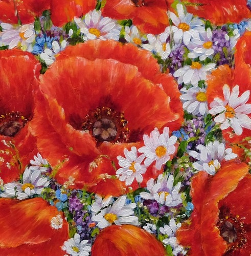 Anastasia Woron:"Amapolas En Hierbas Silvestres"-Óleo Original (35x35 cm.) 2022 - Imagen 2 de 20
