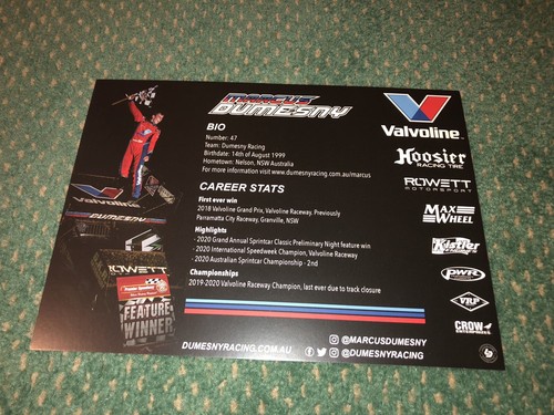 MARCUS DUMESNY #47 410 SPRINT CAR VALVOLINE World Of Outlaws POSTCARD - Picture 2 of 2