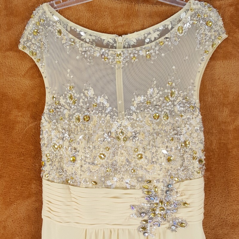 TERANI COUTURE Dress Womens Size 4 Yellow Gown Beaded