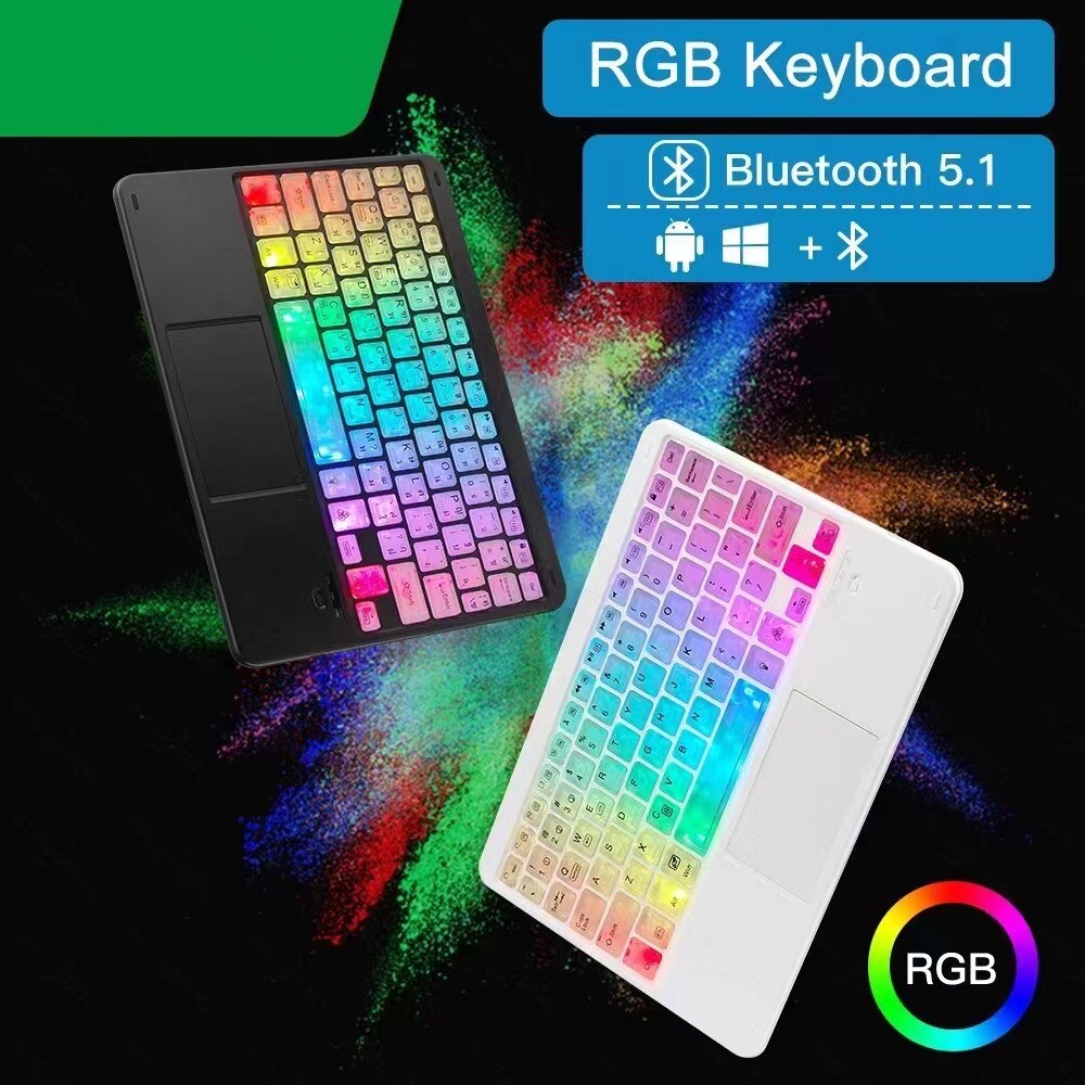 Rechargeable Wireless Bluetooth Keyboard with Touchpad RGB Backlight Ultra-Thin Design for Laptops PCs Tablets