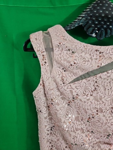 Scarlett Sequin Cutout Bodycon Dress Size 6 Sleeveless Lined Beige Ruched Side - Picture 7 of 14