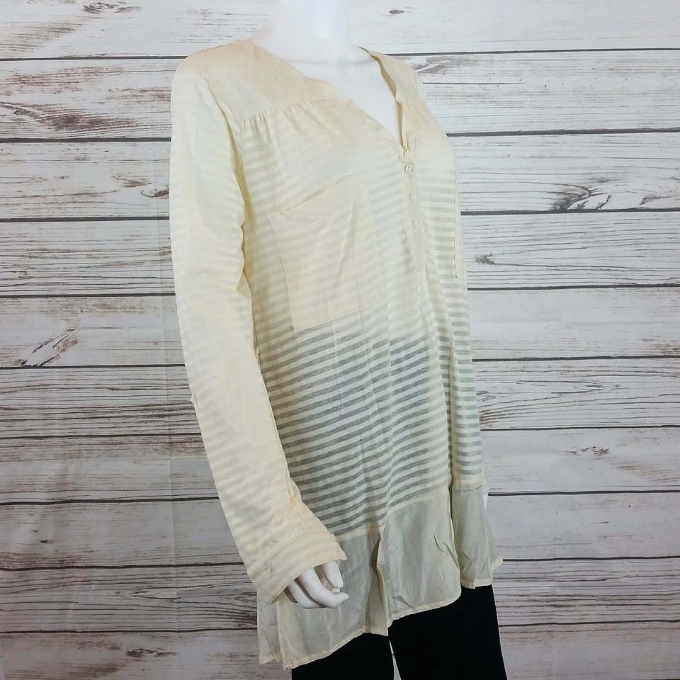 Top túnica mujer Urban Behavior Peace & Love L beige a rayas manga larga transparente  Foto 3 de 4