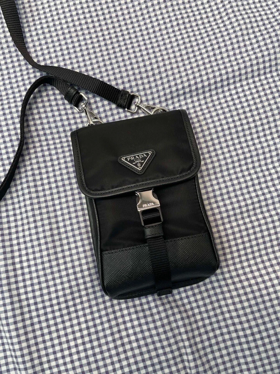 Saffiano Leather Phone Case With Logo in Black - Prada