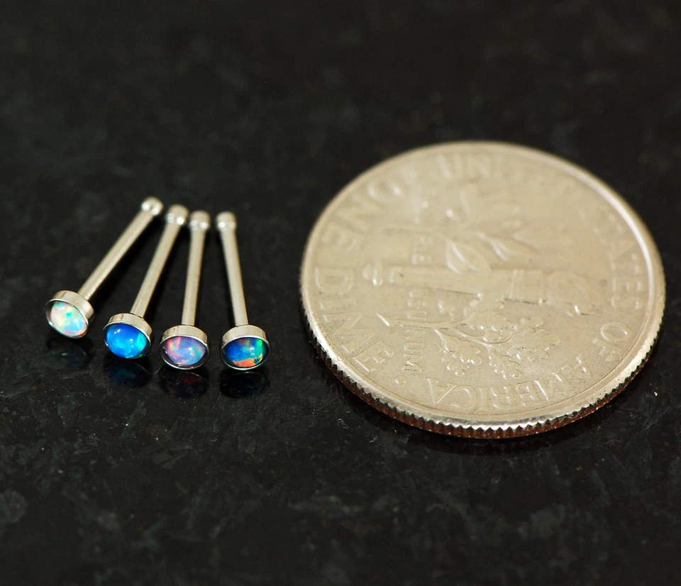 Anillo de 4 pernos de nariz de acero quirúrgico 316L piedra ópalo azul verde púrpura azul blanco 20G Foto 4 de 4