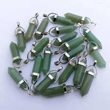24pcs Natural Stone Green Aventurine Hexagonal Pendulum Pendant Bead 32x8mm DIY