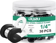 OURU 30pcs 1/4" Stainless Steel Cable Clamps, Black 