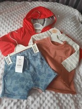 Baby Boy 3 Pk Print Jersey Shorts & Pk 2 Raglan Tops + Red Padded Rain Mac3- 6 M