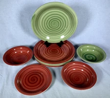 Set of (8) Philippe Richard Swirl Dinner & Salad Plates & Bowls
