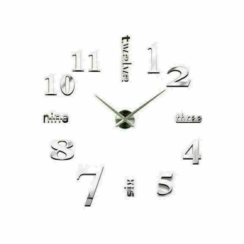 Novelty Stick on Large Wall Clock 3D DIY Mirror Sticker Surface Home Decor Art