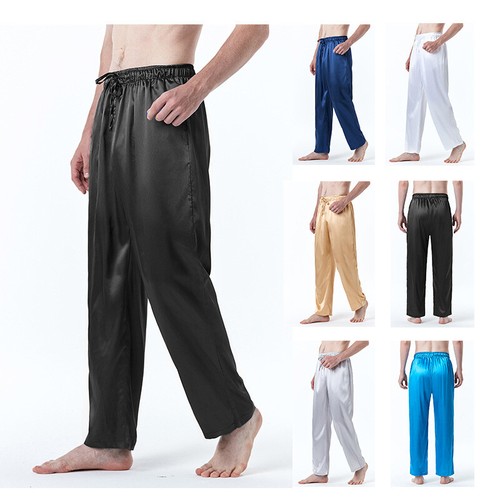 Satin Faux Silk Men Pants Shiny Pajama Bottoms Sleepwear Soft Drawstring Trouser - Picture 5 of 26