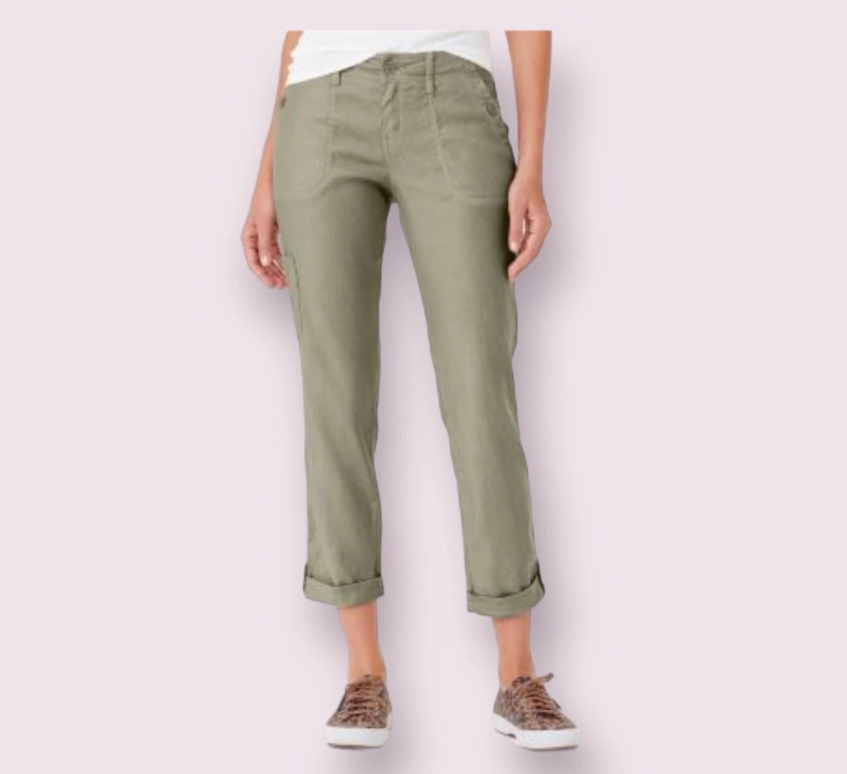 Level 99 Womens Linen Mid Rise Zip Fly Tapered Leg Dayla Cargo