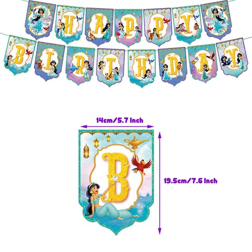 Kids Princess Jasmine Birthday Party Banner Balloons Cupcake Topper Supplies Set - Picture 6 of 7