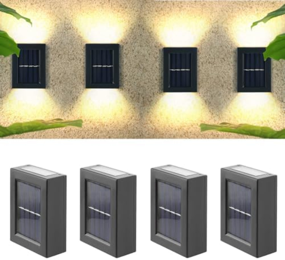 Lampada da parete solare per esterni, 4 pezzi, IP65, impermeabile, lampada solar