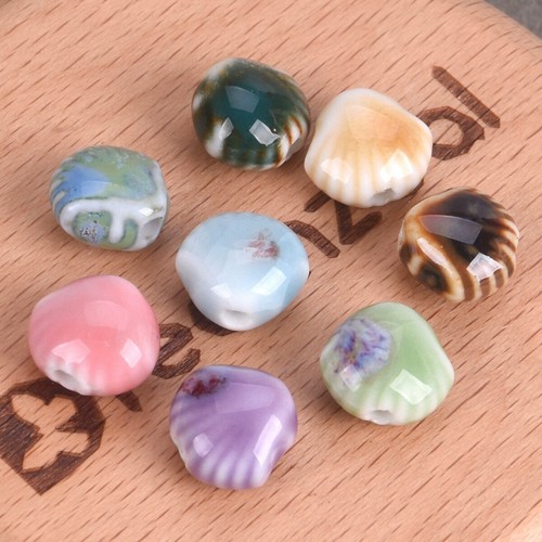 10pcs Enameled Glazed 12x10mm Scallop Handmade Ceramic Porcelain Loose Beads Lot - Picture 2 of 13