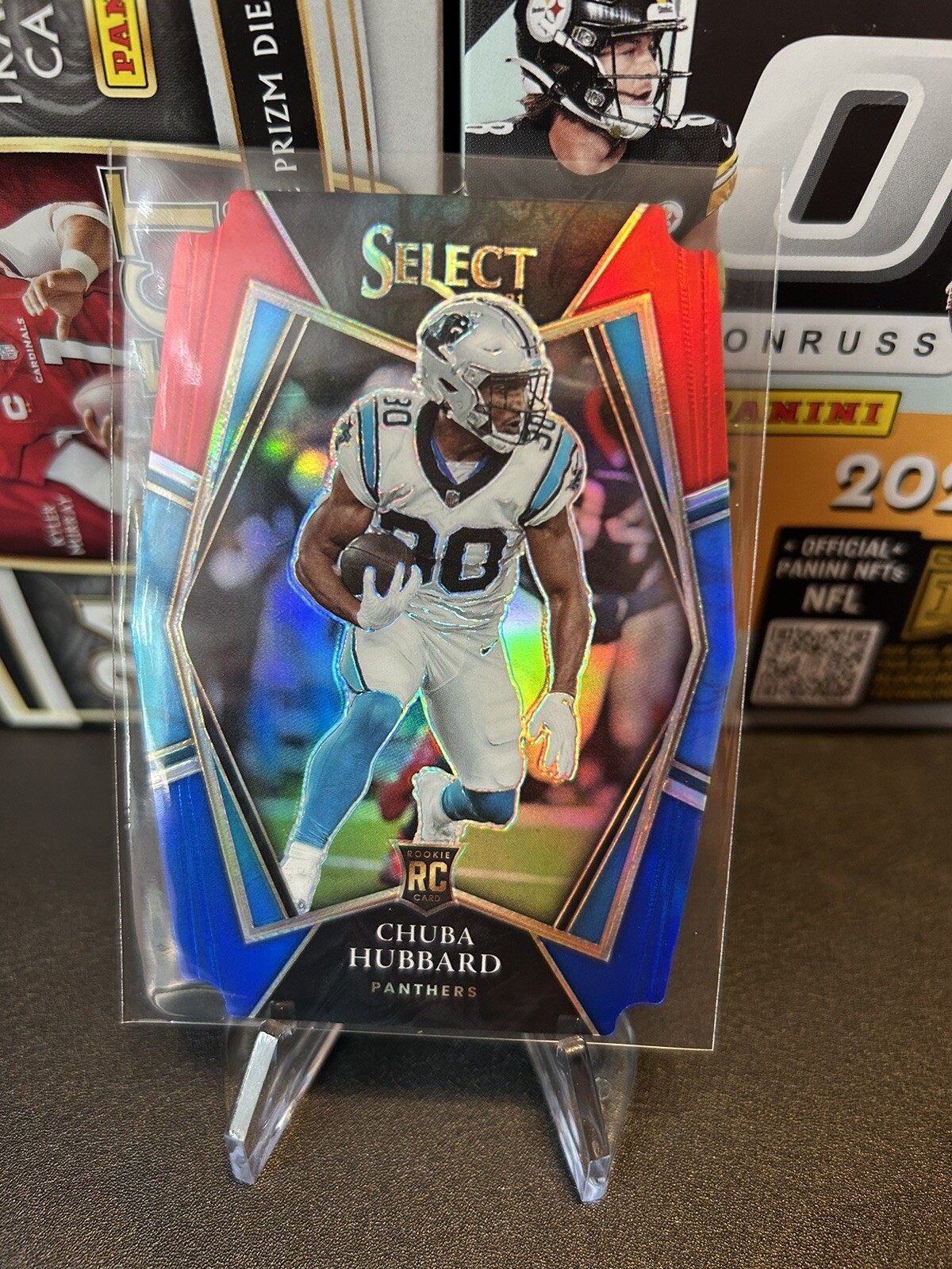2021 Panini Select Chuba Hubbard Premier Red Blue Prizm Die Cut Rookie RC