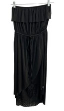 Cynthia Rowley Black Strapless Maxi Dress Ruffle Detail Elastic Waist Sz Medium