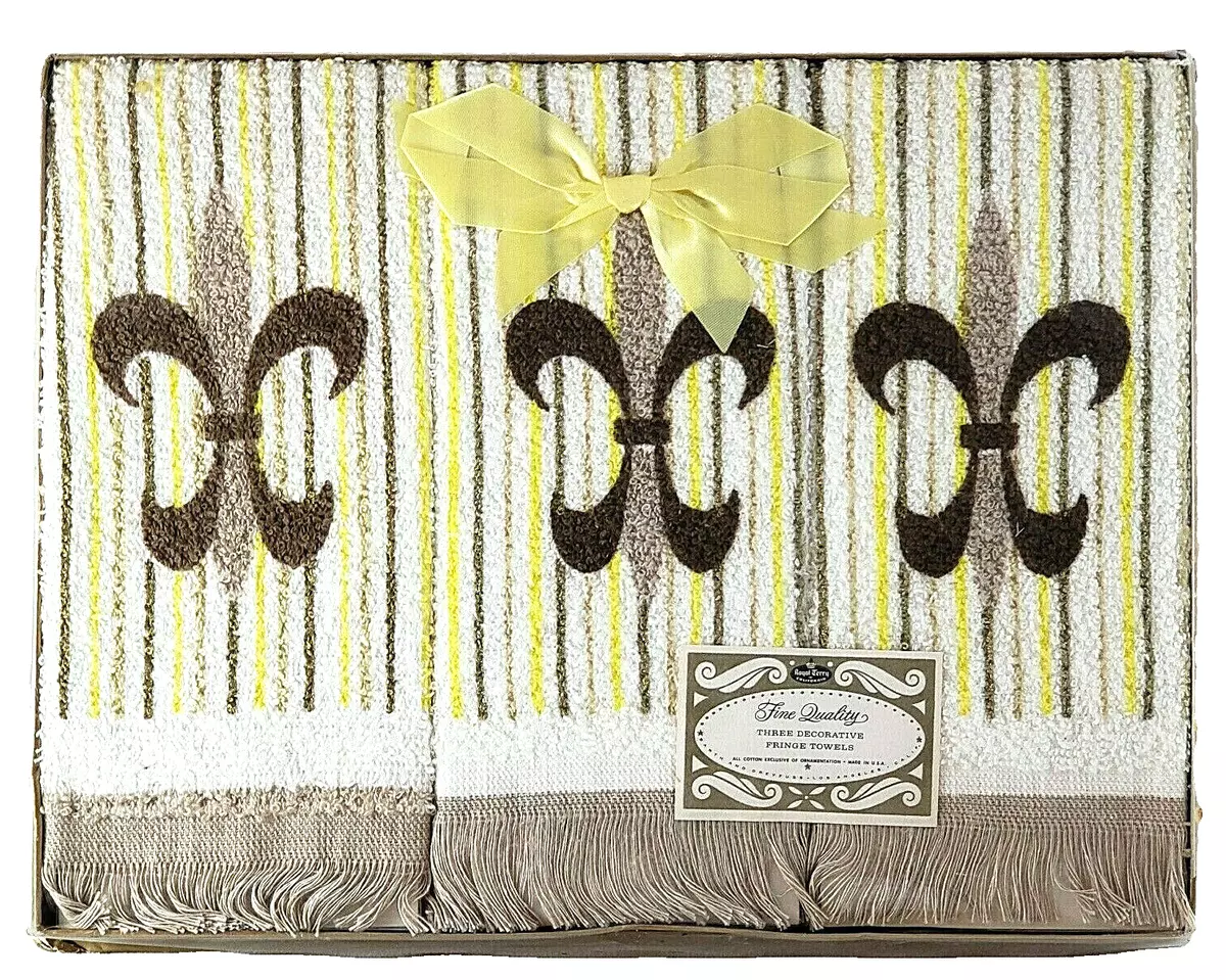 Vintage Royal Terry Guest Towels Decorative Fringe Yellow White