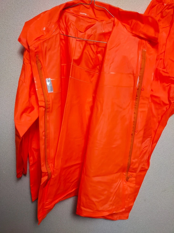 Dull shiny orange rainsuits set hooded jacket and pants PVC vinyl suits - Image 3 of 4