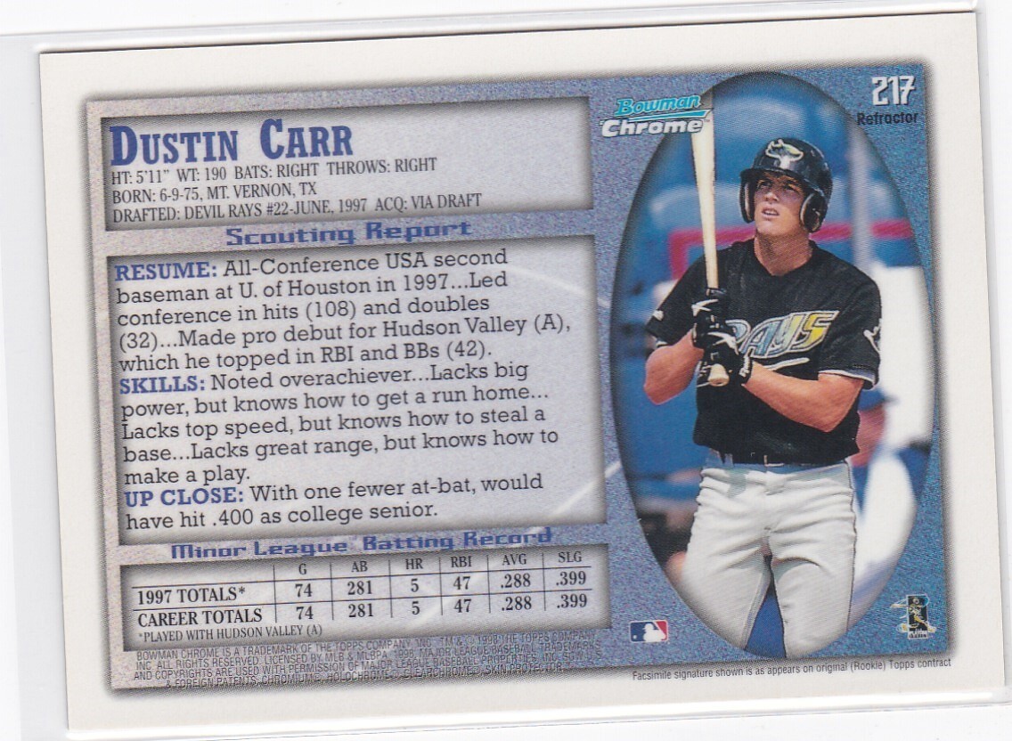1998 Bowman Chrome - Dustin Carr #217 Refractor (RC) for sale online | eBay