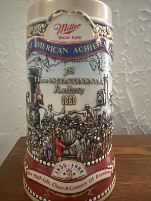 MILLER HIGH LIFE Beer Stein Mug Great American Achievements Transcontinental RR