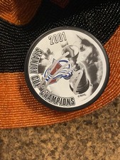Adam Foote autographed signed 2001 stanley cup avalanche puck 
