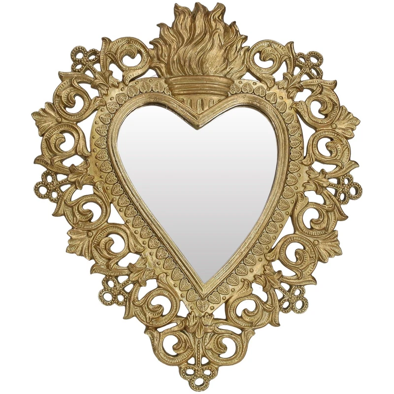 Cuore Specchio Dorato da Parete Cornice Oro Decorata Resina Arredo H 30 cm