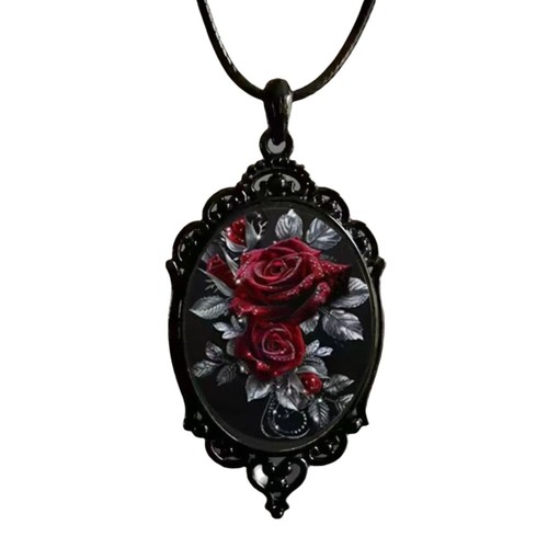 Flower Pattern Gothic Glass Pendant Necklace Jewelry Accessories