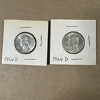 🔥 1964 D Uncirculated WASHINGTON QUARTERS X2 Silver 90%  #20 Beauty