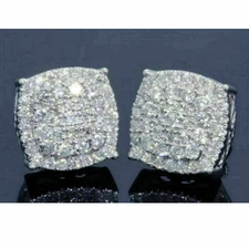 Womens Mens 14K White Gold Over 1.50CT Lab Created Diamond Cluster Stud Earrings