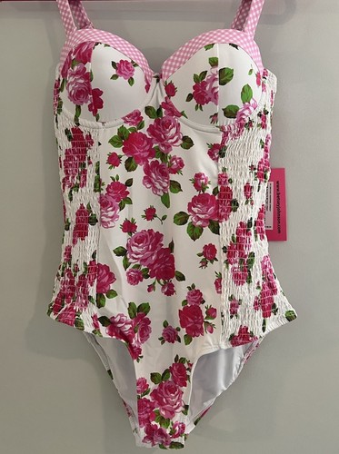 128 $ Betsey Johnson Gr. M Bügel BH Love Always Bandeau Badeanzug Blumen Rosen - Bild 3 von 20