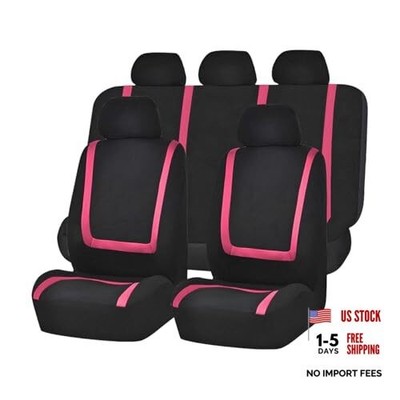 Car Seat Covers Full Set, Breathable Washable Automotive Front and Rear Pink