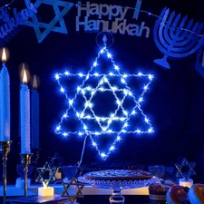 Hanukkah Window Lights Decorations, 8 Lighting Modes Star of David Hanukkah Deco