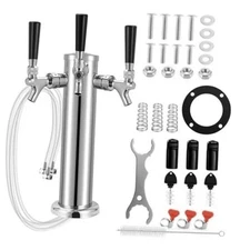 3 Tap Beer Tower Keg Tower Kegerator Tower 3" Draft Beer Tower, Stainless 