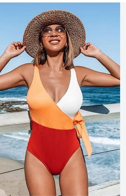 Cupshe Women's Bowknot Bathing Suit Padded One Piece Orange Swimsuit Sz XL 