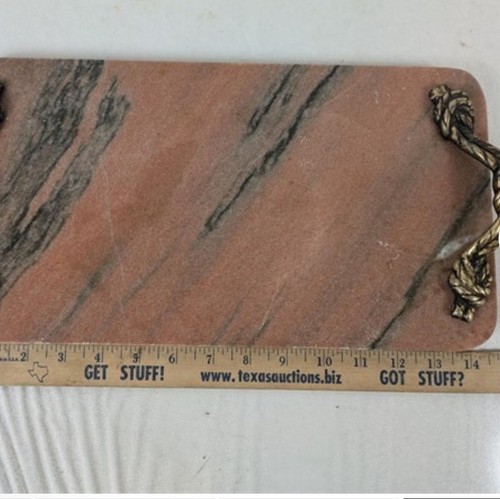 Pink Marble Granite Cheese Cutting Tray Board Brass Rope Gold Handle Charcuterie - Picture 7 of 8