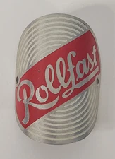 Rollfast Bicycle Head Badge Emblem VTG Red Silver White 2 3/8" Aluminum