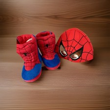 Kids Spiderman Soft Boot Slippers Mask Size SM 7/8 Hero