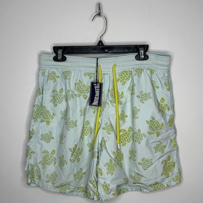 Vilebrequin Moorea Flocked Turtle Swim Trunks Green Men s XL