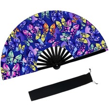 dmjuncong Large Folding Hand Rave Fan,Clack Handheld with Fan Bag,for Line Da...
