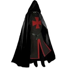 Medieval Crusader Knights Templar Tunic Renaissance Long Cloak Cos Costume Set