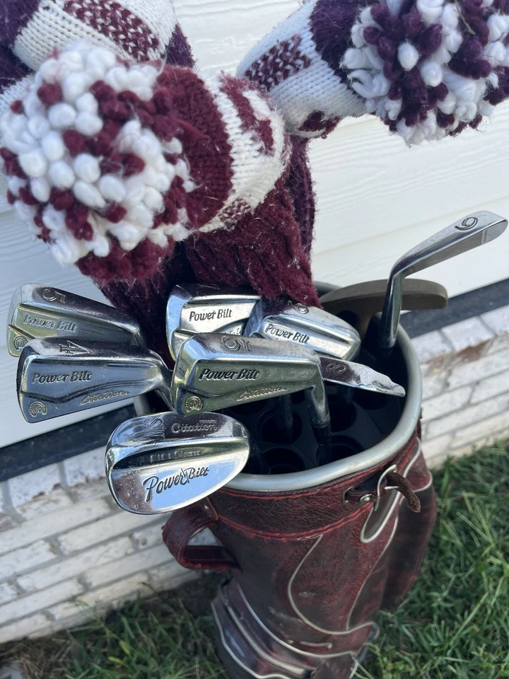 Vintage Lot of Power Bilt Golf Clubs With Leather MacGregor Golf Bag & Golf Ball - Image 3 of 4