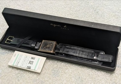 RARE Agnes b by Seiko 5Y67-0AM0 Chronograph Watch Black Gold Vintage Japan 33mm