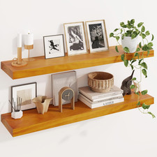 Wood Floating Shelves Set of 2, Rustic Pine Wood Floating Shelves for Wall Mount