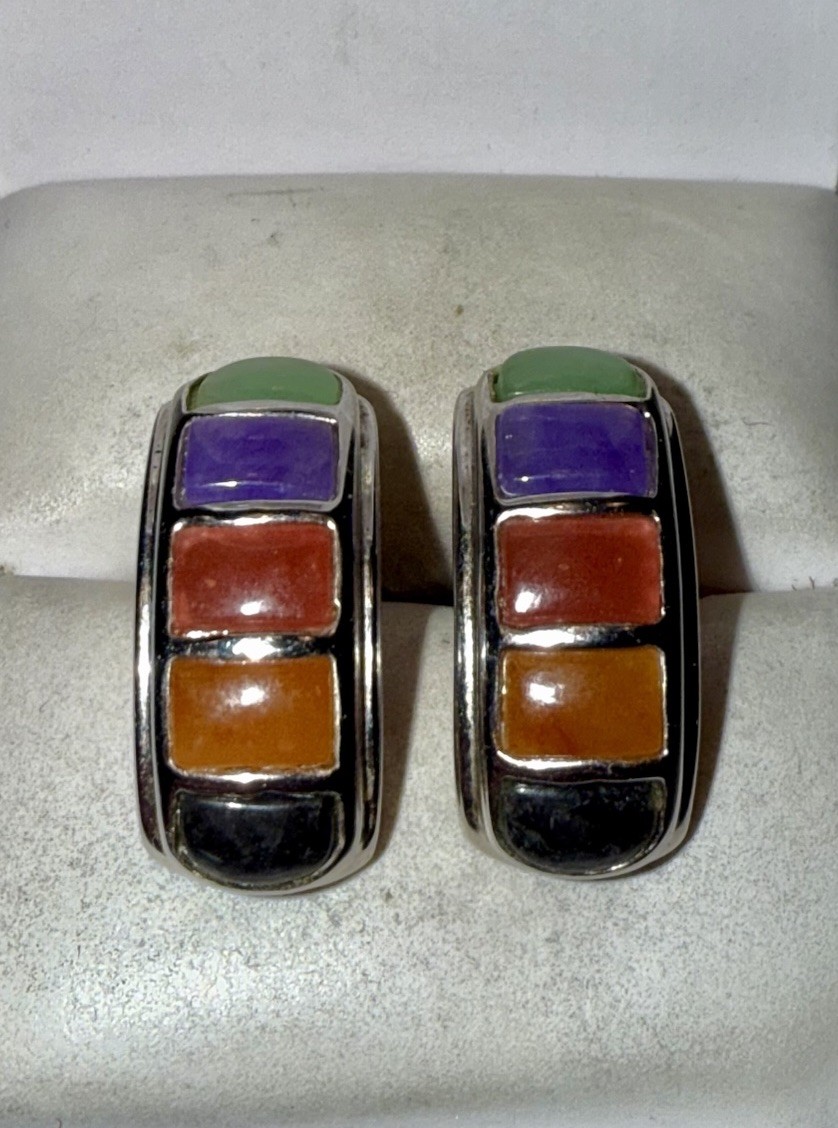 ESTATE Solid Sterling Silver Canochon-Cut Mixed G… - image 2