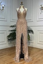 Women's Party Backless Evening Dress Dinner Formal Beaded Dress