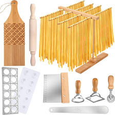 9 Pcs Pasta Making Tool Set Include 1 Bamboo Drying Rack 1 Ravioli Press 1 Gnocc