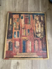 Vintage Mid century Modern Abstract Oil On Board Painting Frank Barry 1950s 60s