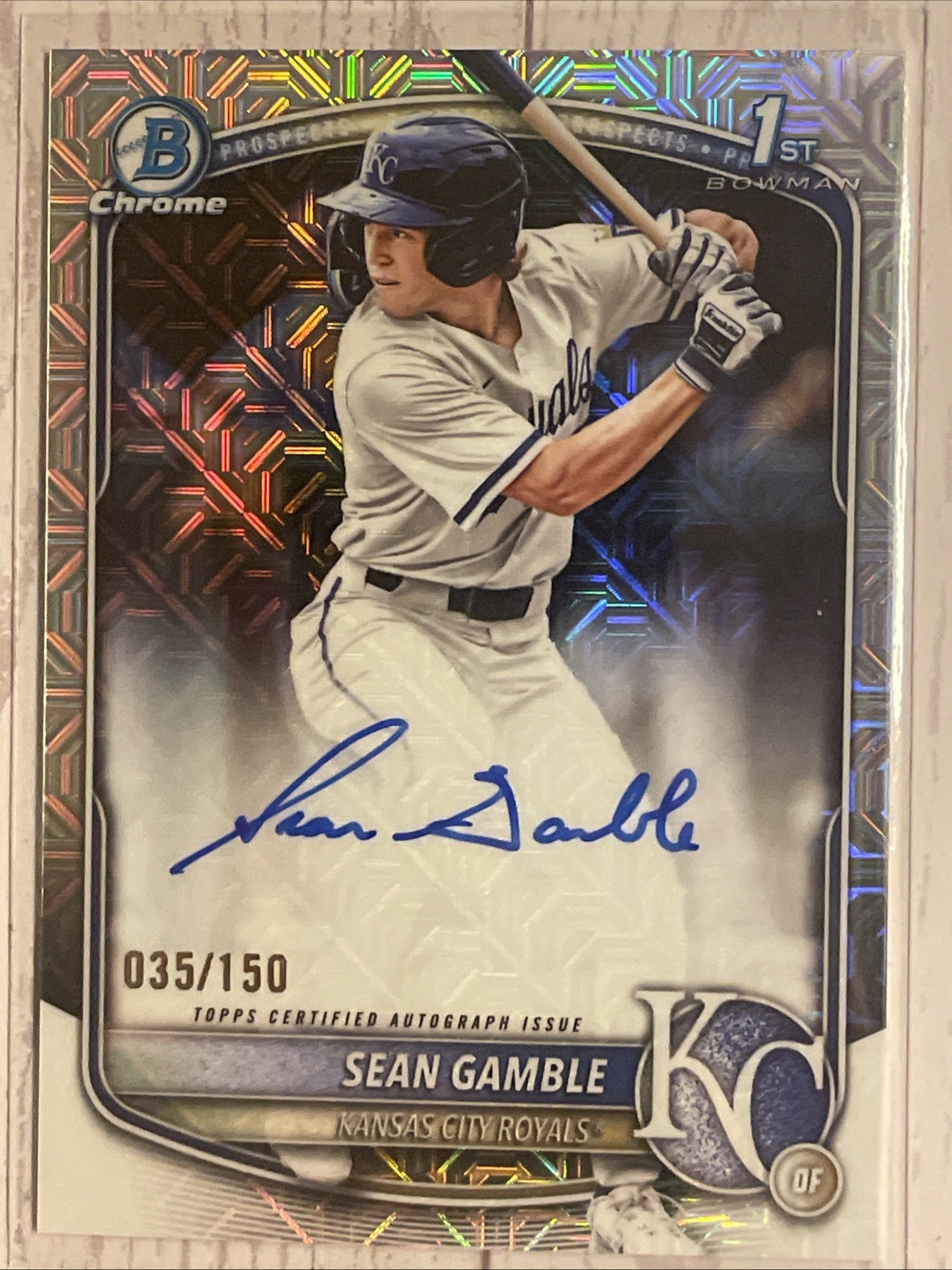 2025 Bowman Draft Sean Gamble Chrome Auto HTA Choice Refractor 1st #/150 Royals